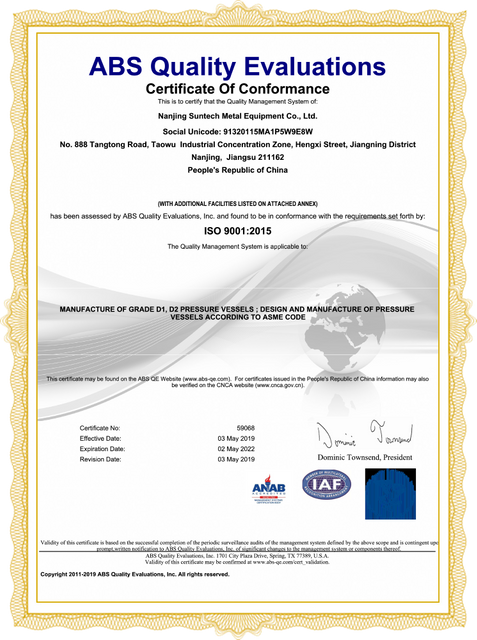 Certificado do Sistema de Garantia de Qualidade ISO 9001